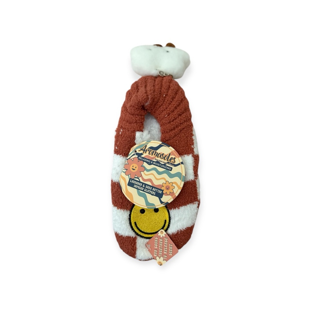 Women’s Cozy Smile Stripe Slippers - Rust & White